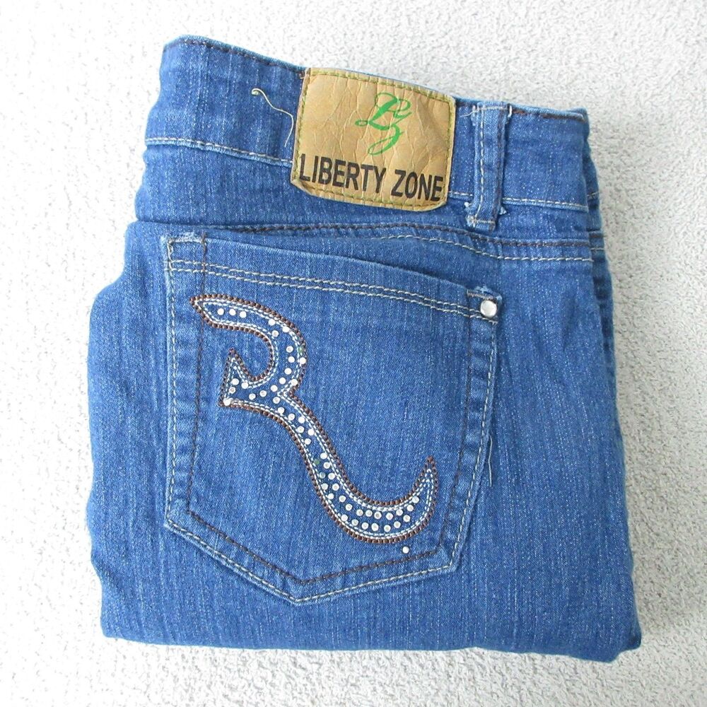 Liberty Zone Jeans Womens 7 Blue Skinny Rhinestone Studded Back Pockets Stretch